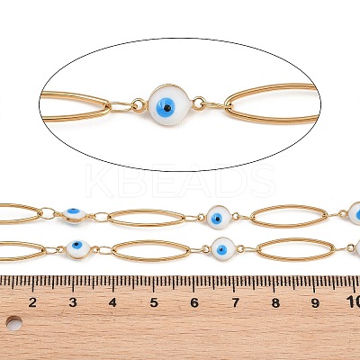 304 Stainless Steel Enamel Evil Eye & Horse Eye Link Chains CHS-K021-11G-04-1