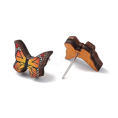 Natural Wood Stud Earrings EJEW-C013-01C-1