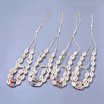 Adjustable Cowrie Shell Beaded Necklace and Bracelets Jewelry Sets SJEW-JS01019-1