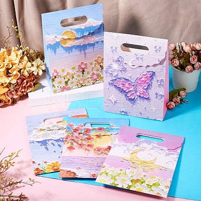 5Pcs 5 Styles Printed Paper Gift Tote Bags ABAG-TA0001-53-1