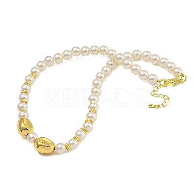 Rack Plating Brass & ABS Plastic Pearl Beads Beaded Necklaces for Women NJEW-C059-16G-1