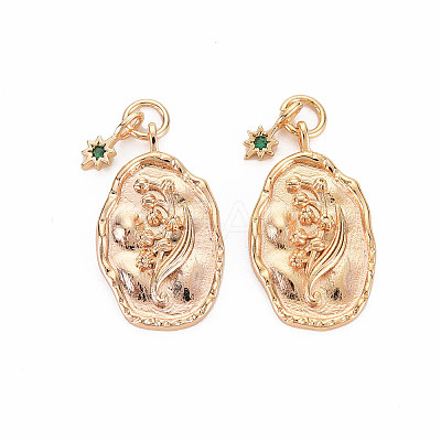 Brass Emerald Rhinestone Pendants X-KK-S364-221-1