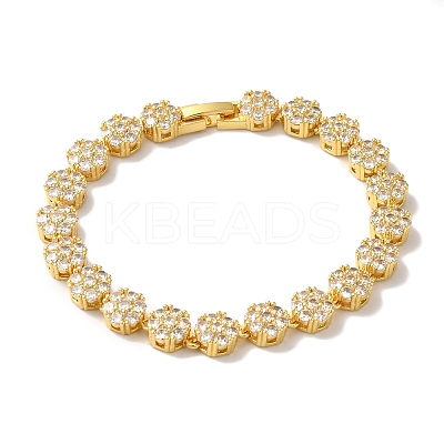 Rack Plating Brass Pave Cubic Zirconia Flower Link Chain Bracelets for Women BJEW-A018-03G-03-1