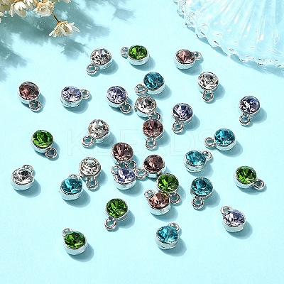 30Pcs 5 Colors Flat Round Alloy Charms RGLA-YW0002-06-1