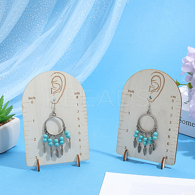 2 Sets Arch Shaped Boxwood Earrings Display Stands with Measuring Scale ODIS-SC0001-08-1