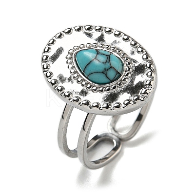 Oval with Teardrop 304 Stainless Steel Open Cuff Rings STAS-Z060-14P-1