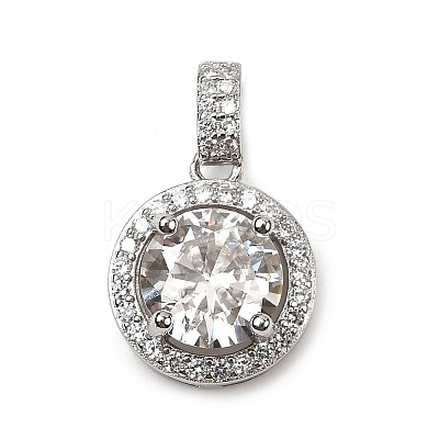 925 Sterling Silver Crystal Moissanite Rhinestone Flat Round Charms STER-D308-03P-1