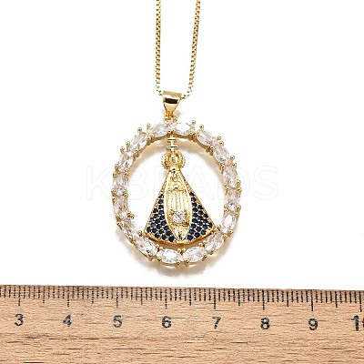 Brass Clear & Blue Cubic Zirconia Nossa Senhora Aparecida Virgin Pendant Necklaces for Women NJEW-U039-01A-G-1