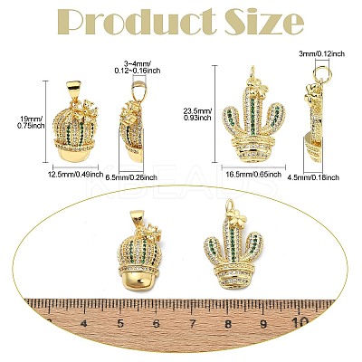 4Pcs 2 Style Rack Plating Brass Micro Pave Cubic Zirconia Pendants KK-CJ0002-76-1