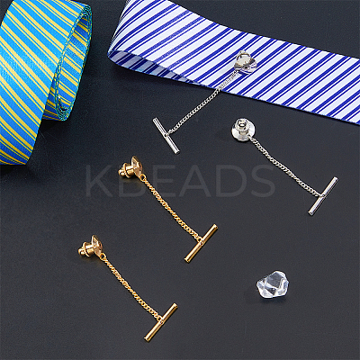 4Pcs 2 Colors Men's Brass Tie Tack Clutch with Chain KK-FH0007-42-1