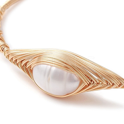 Natural Pearl Beaded Cuff Bangles BJEW-JB10120-01-1