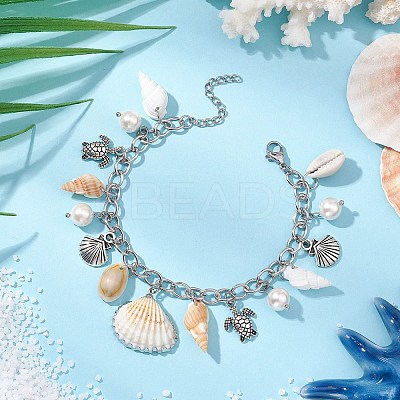304 Stainless Steel Cable Chains Charm Bracelets BJEW-TA00585-1