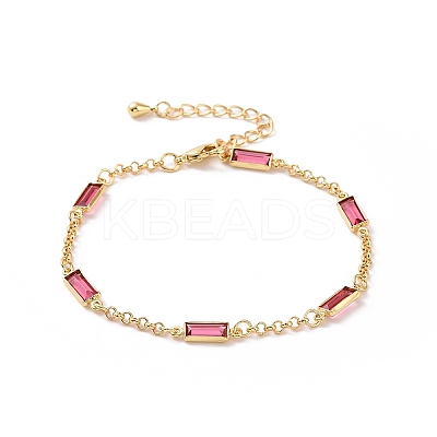 Rectangle Cubic Zirconia Chain Bracelets BJEW-G654-02G-01-1