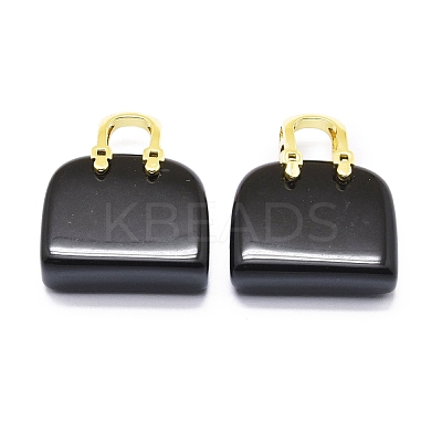 Natural Obsidian Brass Pendants KK-E274-01G-07-1