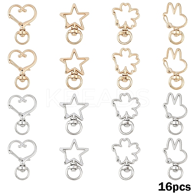 16Pcs 8 Styles Alloy Swivel Snap Hook Clasps FIND-YW0009-26-1