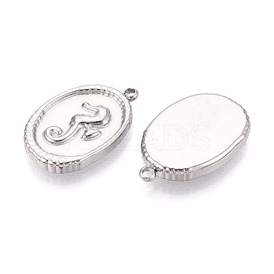 304 Stainless Steel Oval with Sea House Pendants STAS-T069-47P-1