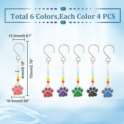 12Pcs 6 Colors Alloy Enamel Dog Paw Print Pendant Decorations HJEW-AB00266-1