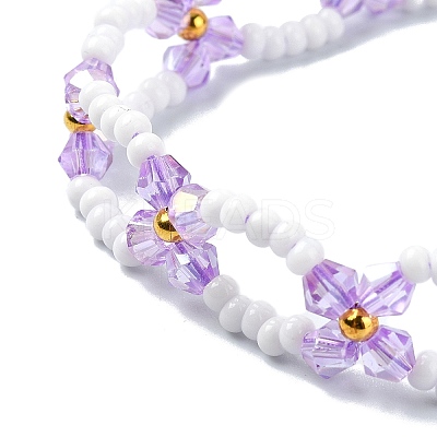 Woven Glass Flower Adjustable Braided Bead Bracelets for Women BJEW-MZ00100-02-1