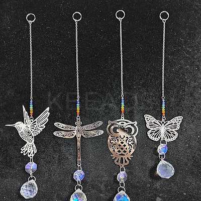 4Pcs Glass Teardrop Hanging Suncatchers HJEW-JM04654-1