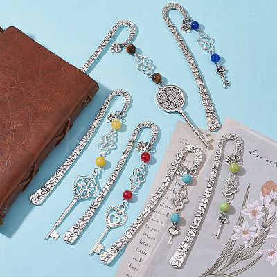 Mother's Day Key & Infinity Love Heart Pendant Bookmark with Gemstone AJEW-JK00259-1