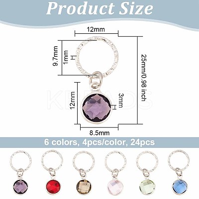 24Pcs 6 Colors Brass Glass Dreadlocks Beads OHAR-AB00011-1