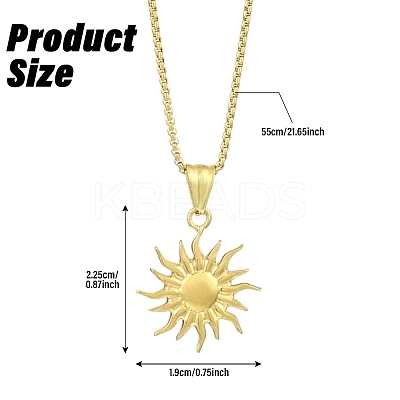 304 Stainless Steel Sun Pendant Box Chain Necklaces for Women Men NJEW-YW00002-01-1