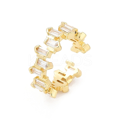 Rectangle Brass Micro Pave Clear Cubic Zirconia Open Cuff Rings for Women RJEW-G343-23G-1