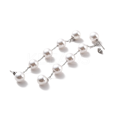 Round Plastic Pearl Beaded Long Chain Dangle Stud Earrings STAS-D179-04P-03-1