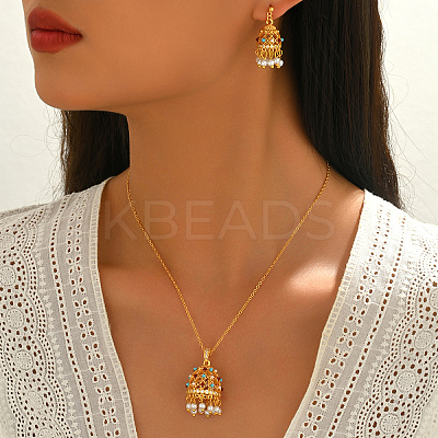 Brass Plastic Stud Earrings & Pendant Necklaces Sets for Women KW7238-1