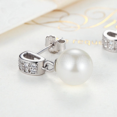 Anti-Tarnish Rhodium Plated 925 Sterling Silver Cubic Zirconia Stud Earrings EJEW-FF0002-12-1