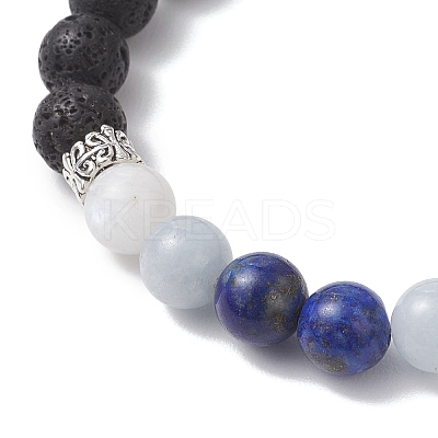 Natural Lava Rock & Rainbow Moonstone & Selenite & Lapis Lazuli Beaded Stretch Bracelets for Women BJEW-JB13083-1