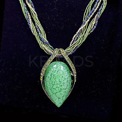 Bohemian Style Teardrop Zinc Alloy & Resin & Glass Seed Beaded Pendant Necklaces FS-WGFDF3E-05-1