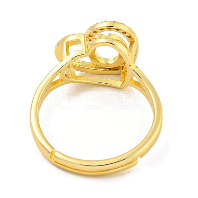 Heart with Letter Rack Plating Brass Micro Pave Cubic Zirconia Adjustable Rings for Women RJEW-I105-06G-O-1