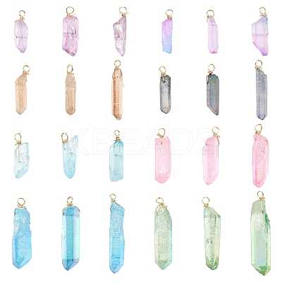 24Pcs 8 Styles Electroplated Natural Quartz Crystal Pendants PALLOY-YW00122-1
