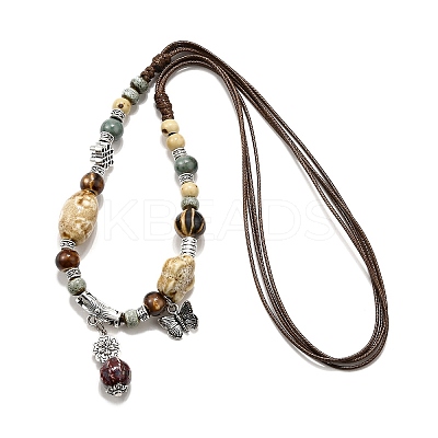 Ethnic Style Alloy & Porcelain Ceramic Beads Pendant Tassel Y Necklaces LS-NJEW-D308-03B-1