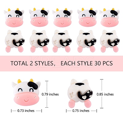 60pcs Resin cabochons cartoon cute cow patch DIY material accessories(2 styles) JX613A-1