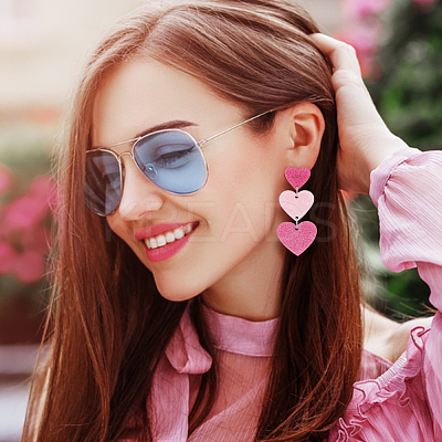 6 Pairs 6 Style Plastic & Acrylic Heart Dangle Stud Earrings EJEW-AN0003-58-1