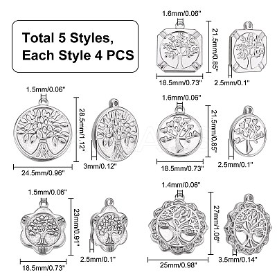 20Pcs 5 Style 304 Stainless Steel Pendants STAS-DC0004-16-1