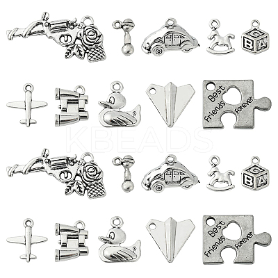 100Pcs 10 Styles Tibetan Style Alloy Pendants TIBEP-CJ0002-62-1