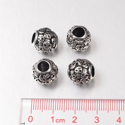 Retro Rondelle with Skull 304 Stainless Steel European Large Hole Beads OPDL-E005-17AS-1