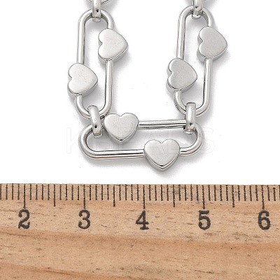 304 Stainless Steel Oval Heart Link Chain Necklaces for Women NJEW-B123-01P-1