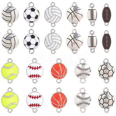 66Pcs 11 Styles Sports Theme Alloy Enamel Connector Charms ENAM-SC0006-65-1