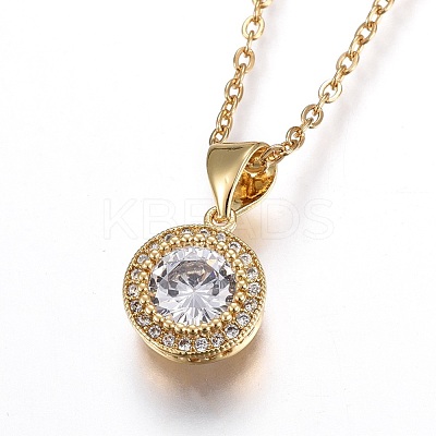 304 Stainless Steel Brass Pendant Necklaces NJEW-O108-27G-1