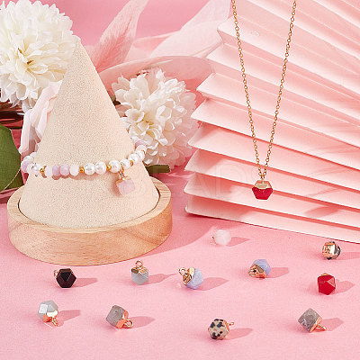14 Pcs 7 Styles Electroplate Mixed Gemstone Charms G-BBC0001-08-1