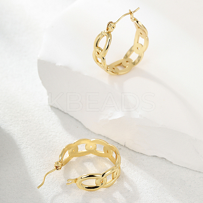 Simple 201 Stainless Steel Cuban Link Hoop Earrings WG5268-1