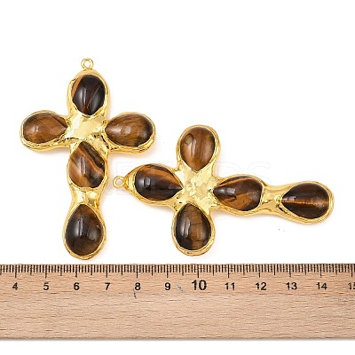Natural Tiger Eye Big Pendants KK-H516-25G-1
