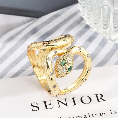 Brass Micro Pave Clear Cubic Zirconia Cuff Rings for Women Men RJEW-Z080-03G-1