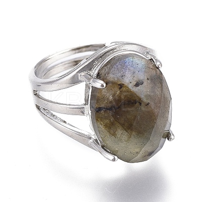 Adjustable Faceted Natural Labradorite Finger Rings RJEW-I068-B04-1-1