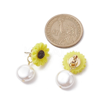 Natural Pearl & Resin Sunflower Stud Earrings EJEW-JE05693-01-1