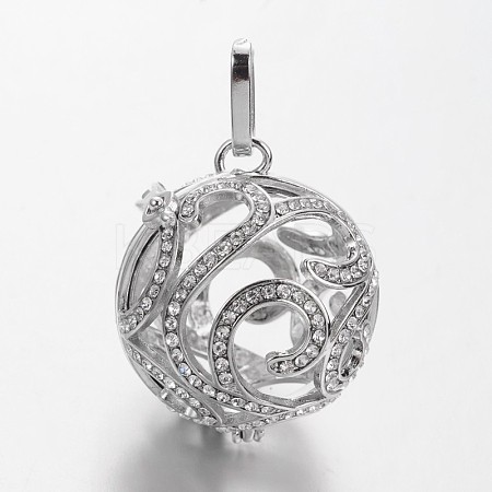 Eco-Friendly Rack Plating Brass Rhinestone Hollow Round Cage Pendants LS-KK-M176-07P-NR-1